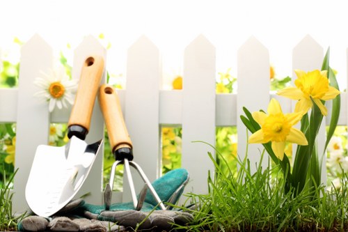 Professional landscapers creating a balanced outdoor space in Mitcham
